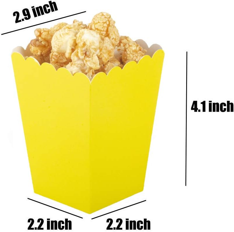 Yellow Popcorn Boxes Mini Paper Popcorn Box Cardboard Popcorn Container for Party, Pack of 24