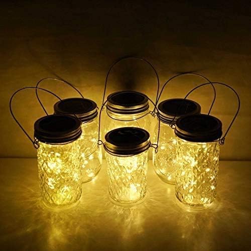 Miaro Solar Mason Jar Lights with Hanger, 6 Pack 10 LED Waterproof Warm White Fairy String Lights(NO Jars) - Perfect for Garden, Deck, Patio, Party, Wedding and Christmas Decorative Lighting