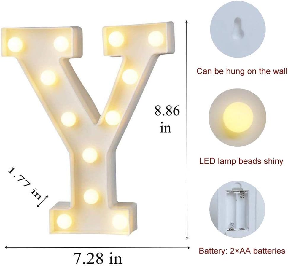 MUMUXI Marquee Light Up Letters | Large Light Up Numbers | Battery Powered and Bright with Every Letter of The Alphabet | for Wedding, Birthday, Party, Celebration, Christmas or Home Decoration (Y)