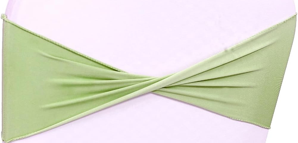 MDS Pack of 75 Spandex Chair Sashes Bows Elastic Stretch Dining Chair Bands Ties Without Slider Buckle Universal fits for Wedding Baby Shower Birthday Party Banquet Event Decoration - Sage Green