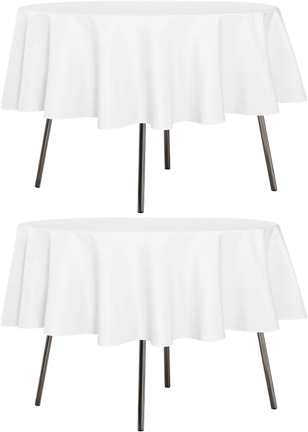 sancua 2 Pack Round Tablecloth 60 Inch White (Fits 20-48 Inch Tables), Stain and Wrinkle Resistant Table Cloth - Washable Polyester Table Cover for Dining Tables, Buffet Parties and Camping