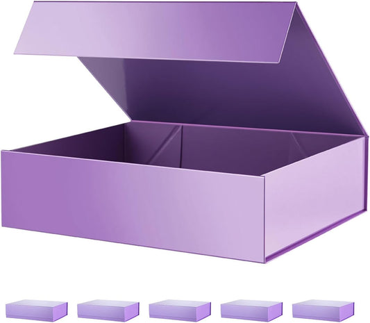PACKHOME 6 Large Gift Boxes 13.5x10x3.5 Inches, Sturdy Shirt Boxes with Magnetic Lids for Multiple Occasions (Glossy Purple)