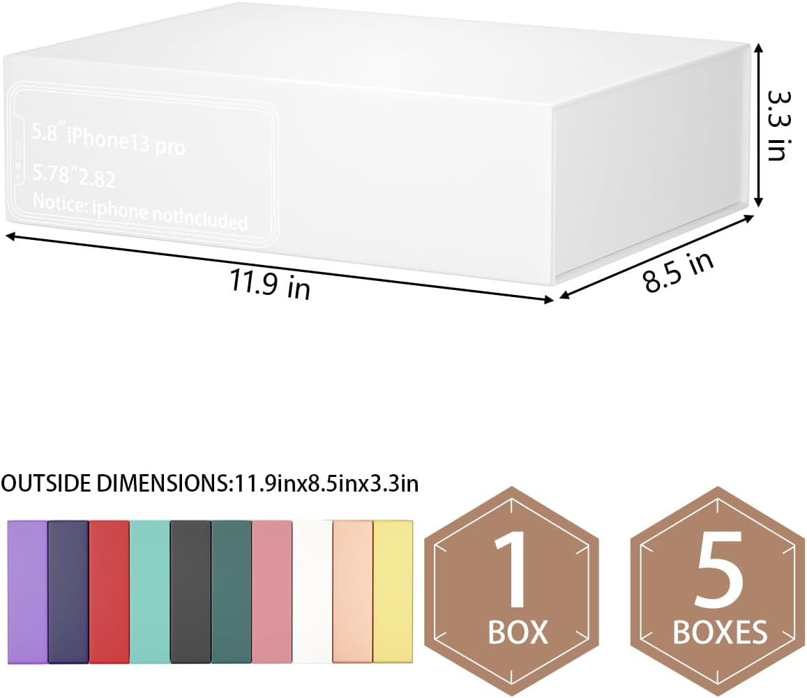 White Gift Box 11.9" x 8.5" x 3.3" with Magnetic Closure Lid for Presents,Bridesmaid Gifts Boxe,Cute Box,Birthday Gift,Luxury for Gift Packaging, Magnetic Gift Boxes for Wrapping Gifts