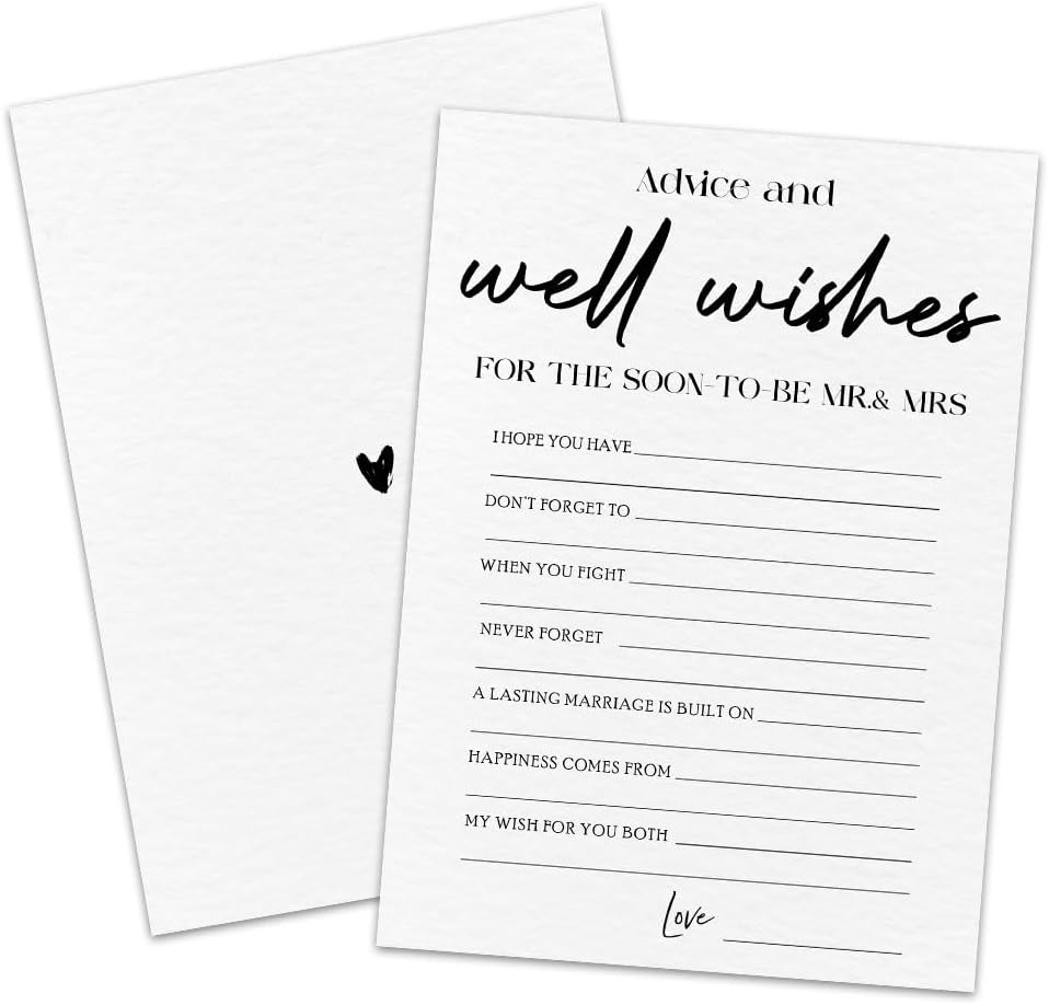 30 Minimalism Game Cards - Advice & Well Wishes - Bridal Shower, Engagement, Mr & Mrs, Newlyweds, Wedding Games, Party Activities & Supplies - B 03 White