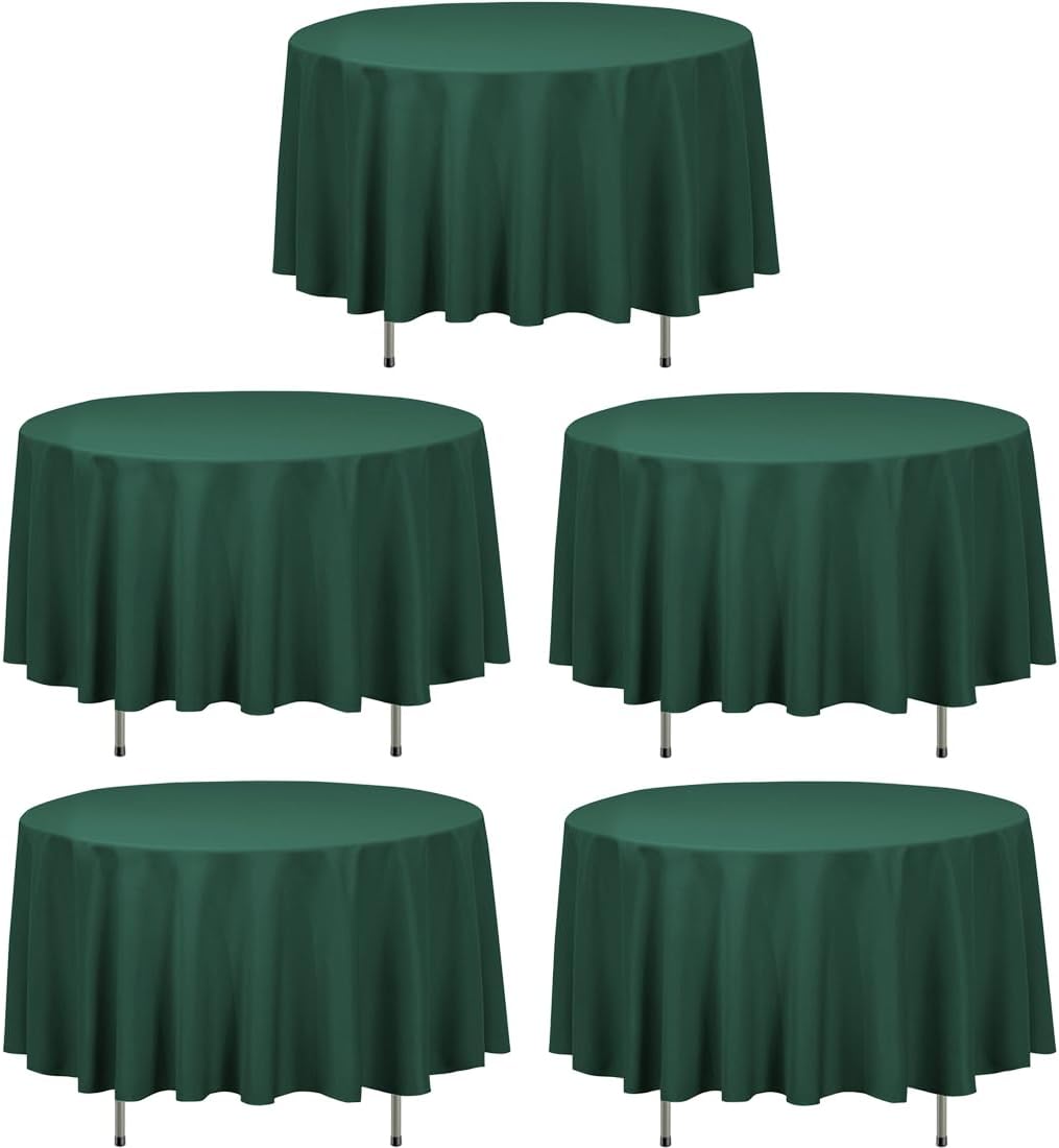 LTC LINENS 5 Pack 90 Inch Round Tablecloth Hunter Green - Wrinkle Resistant Table Cloth for Round Table -Washable Polyester Fabric Table Cover for Wedding, Party
