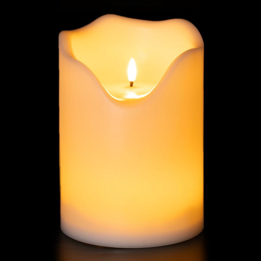 Homemory 6.3" x 8" Extra Large Outdoor Waterproof Candle with Auto 6-Hour Timer, Big Flameless Candle, Extra Wide and Tall Pillar Candle Battery Operated, White Plastic Made, Long Last for Months