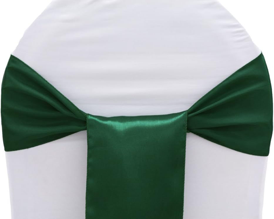 MDS Pack of 125 PCS Satin Chair Sashes Charmeuse Sateen Dining Chair Bows Ribbon Ties Back Sash for Wedding Party Birthday Home Hotel Restaurant Banquet Decoration (7 x 108 Inch, Hunter Green)