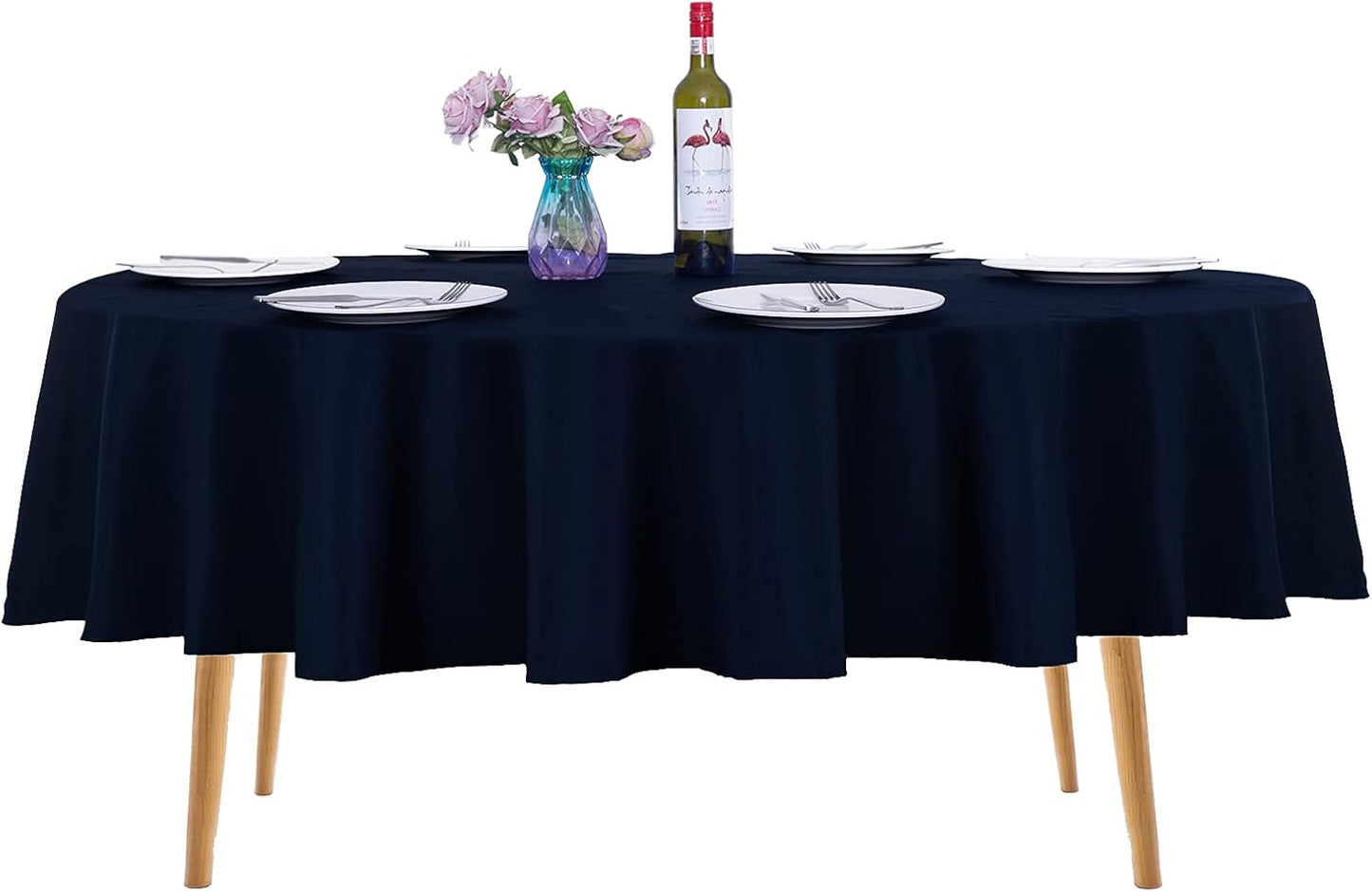 Ascoza 2pack 90 Inch Navy Round Tablecloth in Washable Polyester Fabric for Wedding/Banquet/Restaurant/Parties…