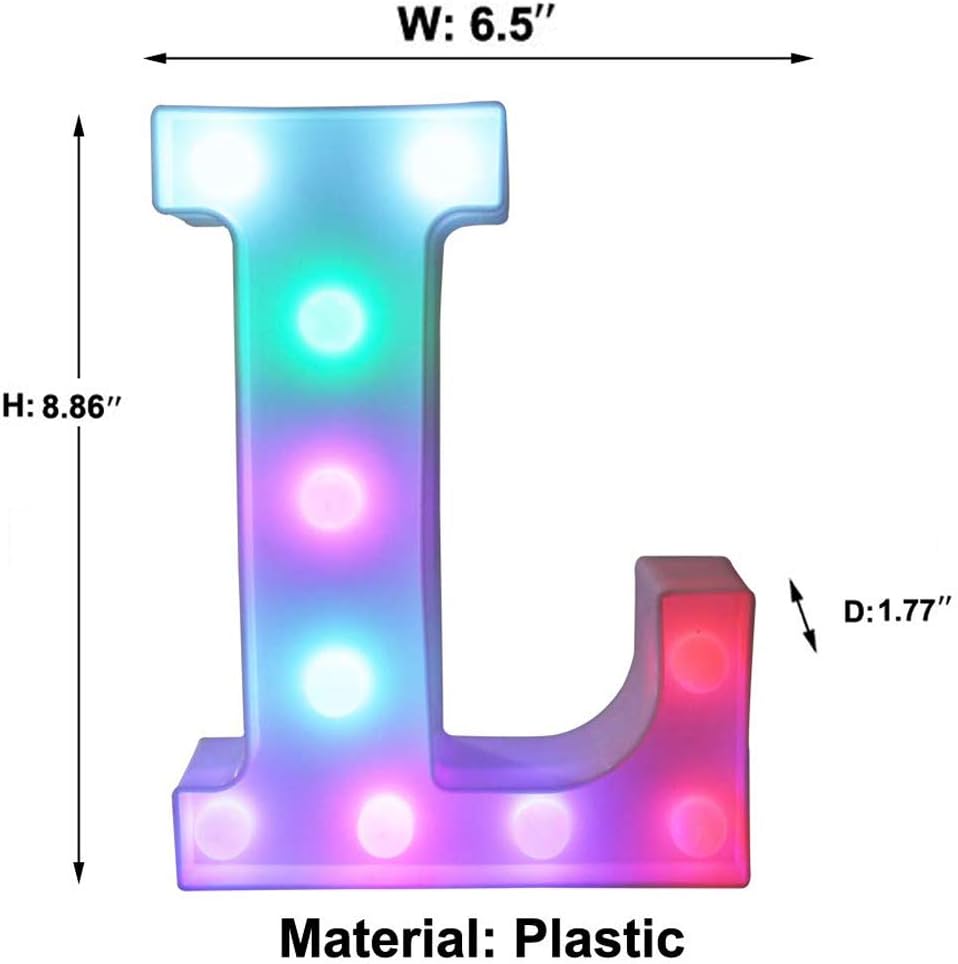 Pooqla Colorful Marquee Letters LED Light Up Letters with Remote, Party Birthday Letter with Lights Decorations for Classroom Room Dorm Home - Multicolor Letter L
