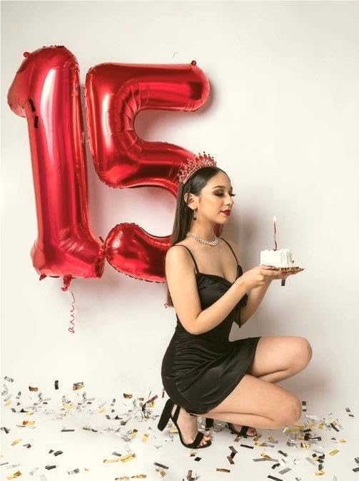 Red 40 Inch Large Number 5 Birthday Balloon, Five 5th 15 25 35 50 55 Birthday Celebration Decorations, Foil 5 Mylar Helium Number 5 Balloons Girl Boy Anniversary Party Supplies