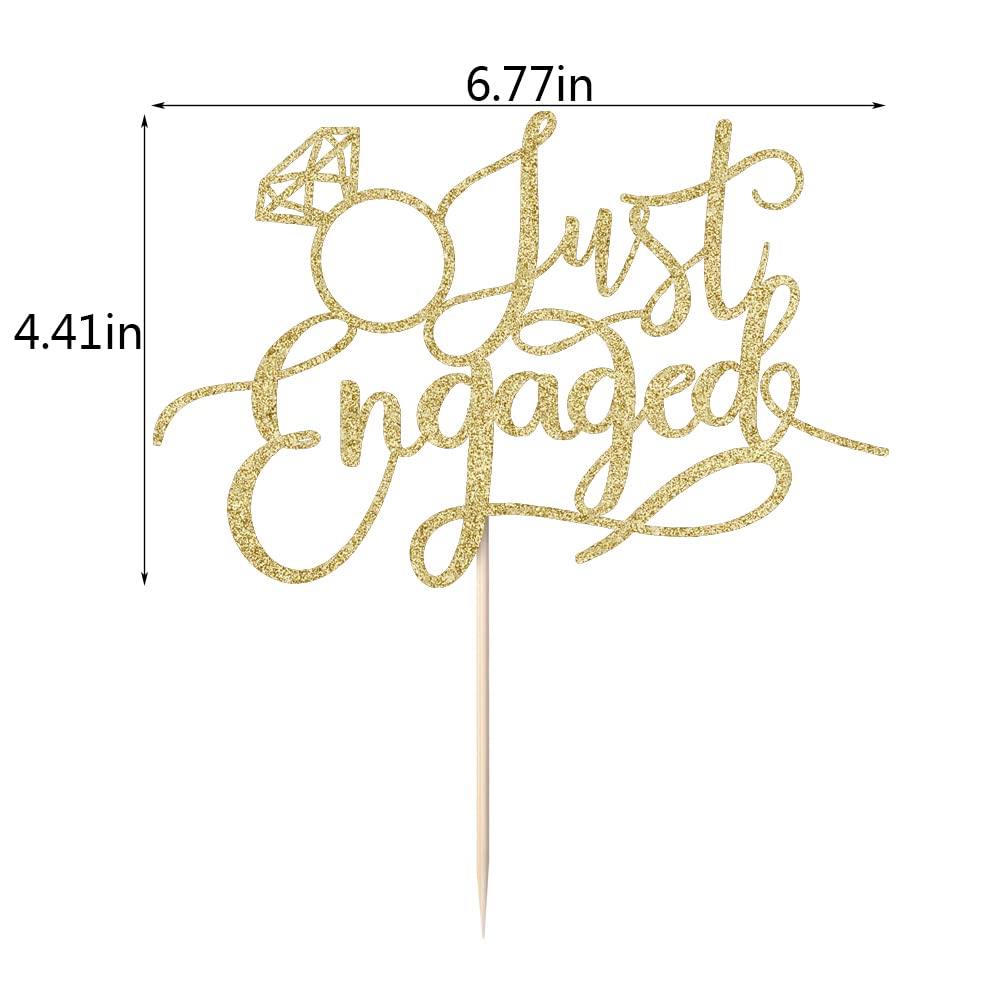 Sodasos Gold Just Engaged Cake Topper for Engagement Party Decorations