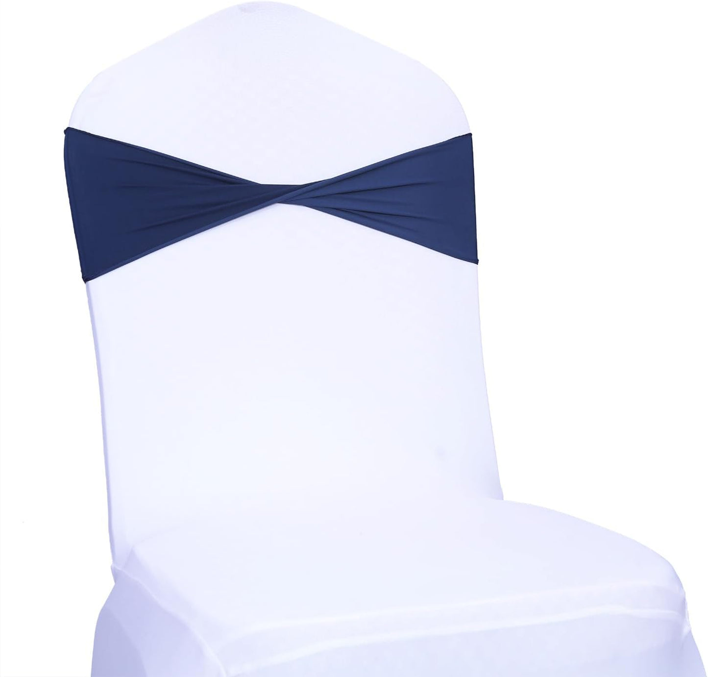 MDS Pack of 250 Spandex Chair Sashes Bows Elastic Stretch Dining Chair Bands Ties Without Slider Buckle Universal fits for Wedding Baby Shower Birthday Party Banquet Event Decoration - Navy Blue