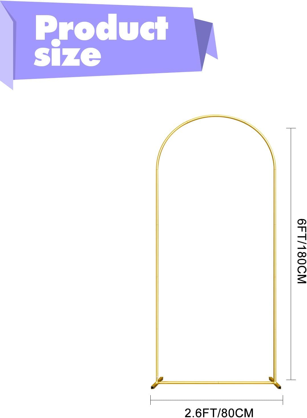 Wedding Arch Backdrop Stand 6FT Gold Wedding Balloon Arched Backdrop Stand Square Arch Frame for Birthday Party Bridal Baby Shower Ceremony Decoration, ZG02-3