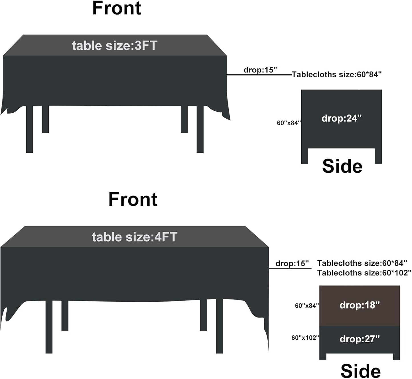 Rectangle Tablecloth 60x120 inch Washable Polyester Fabric Table Cloth for Wedding Party Dining Banquet Decoration（12 Pack 60x120, Black）