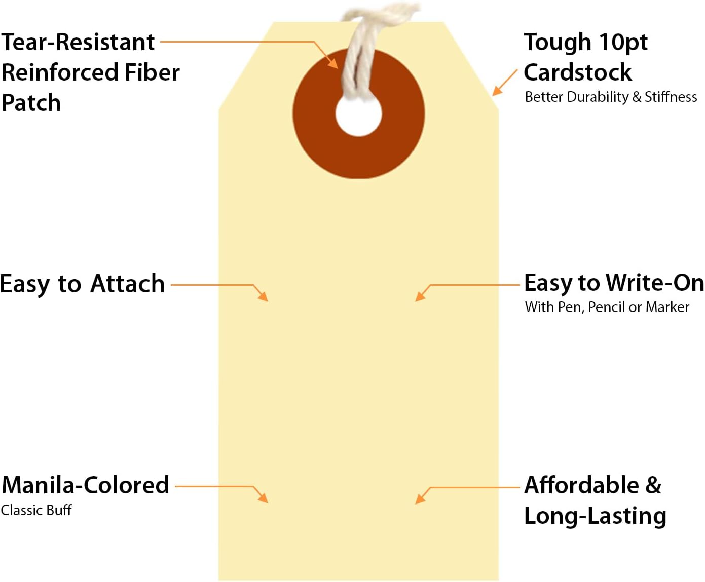 SmartSign Blank Shipping Tags with Pre-Attached Loop Strings, Size-1, Pack of 1000, 10pt Thick Manila Cardstock Tag, 1.375" x 2.75" Paper Hang Tags with Reinforced Fiber Patch