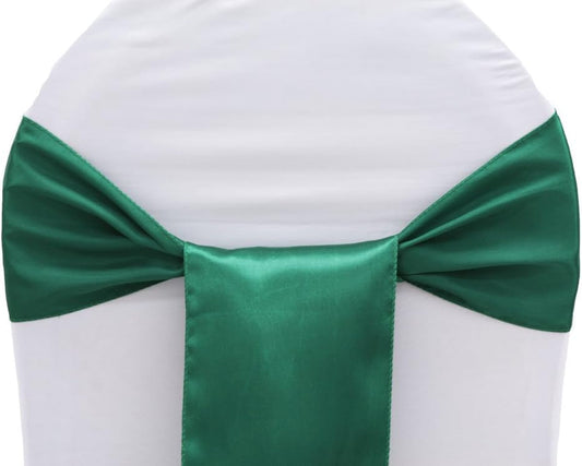 MDS Pack of 150 PCS Satin Chair Sashes Charmeuse Sateen Dining Chair Bows Ribbon Ties Back Sash for Wedding Party Birthday Home Hotel Restaurant Banquet Decoration (7 x 108 Inch, Emerald Green)