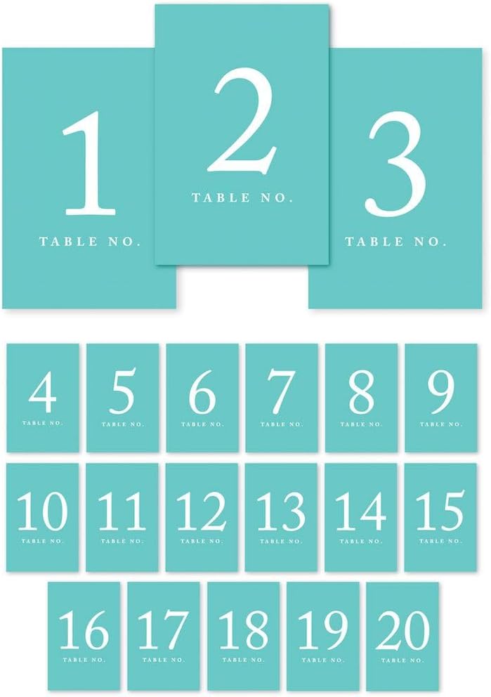 Andaz Press Table Numbers 1-20 on Perforated Paper, Diamond Blue, 4x6-inch Single Sided Sign, 1-Set, For Weddings, Graduation