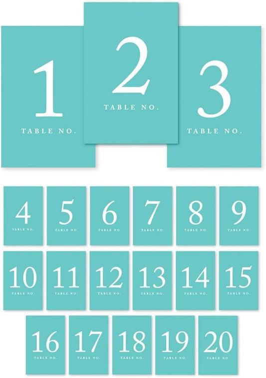 Andaz Press Table Numbers 1-20 on Perforated Paper, Diamond Blue, 4x6-inch Single Sided Sign, 1-Set, For Weddings, Graduation