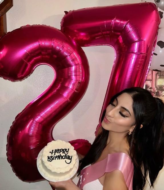 Hot Pink Number 27 Birthday Balloon 40 Inch, Digital Balloons for 27 Party Celebration Decorations Supplies, Mylar Foil Numbers Balloon for 27 Wedding Anniversary