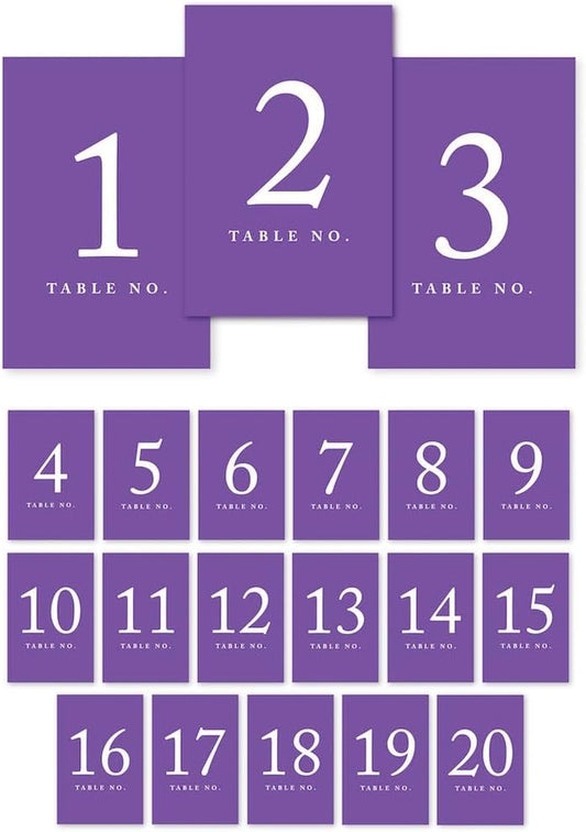 Andaz Press Table Numbers 1-20 on Perforated Paper, Purple, 4x6-inch Single Sided Sign, 1-Set, For Weddings, Graduation