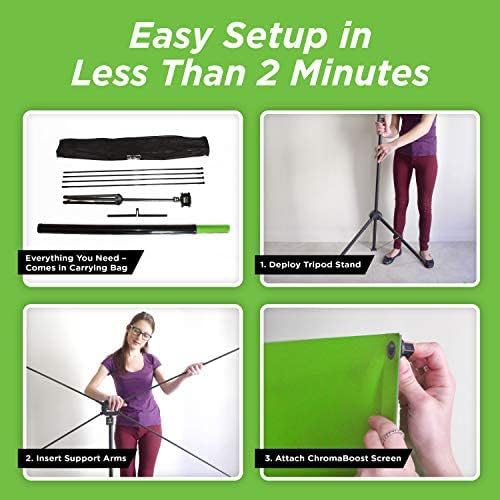 Valera 90in Green Screen Backdrop with Stand for Streaming, Ultra Portable 2 Min Setup, Portrait & Landscape, Tripod & Wall Mount, for Tiktok Zoom Video Meetings & More, +1k Free Backgrounds Included