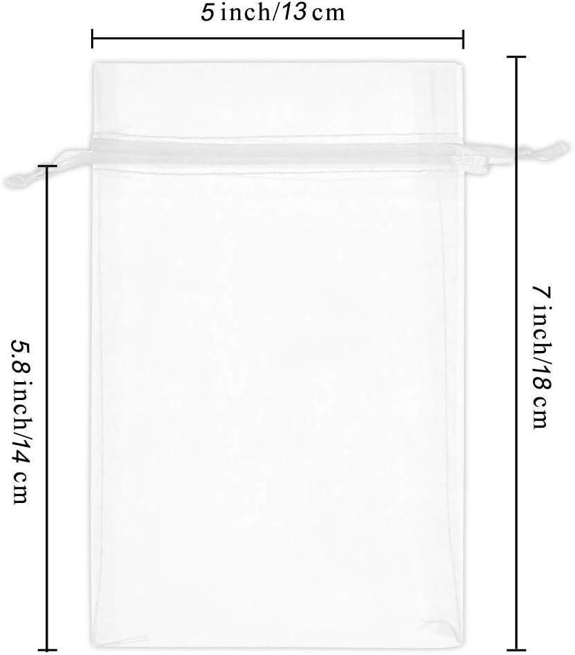 Wudygirl 100pcs 5X7 Inches White Organza Bags Christmas Drawstring Pouches Party Wedding Favor Bags Goodie bags(White 5x7)