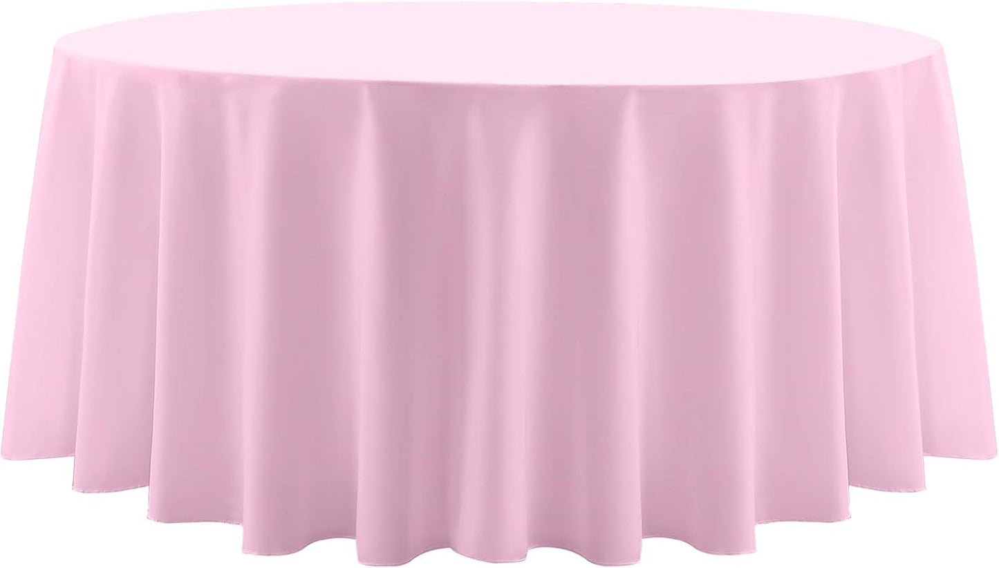 Round Tablecloth 132 Inch 2 Pack Pink Tablecloths Washable Decorative Linen Polyester Table Clothes Cover for Dining Table Banquets Buffet Parties and Wedding