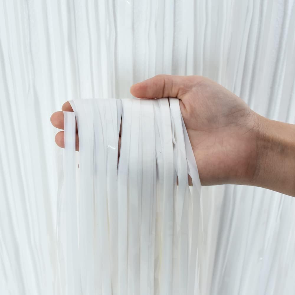 TONIFUL 2Pcs White Metallic Tinsel Foil Fringe Curtains,White Photo Booth Backdrop Streamer Curtain Photo Booth Props for Bachelorette Party,Birthday,Graduation,Christmas Decor(6.6ft x 9.9ft)