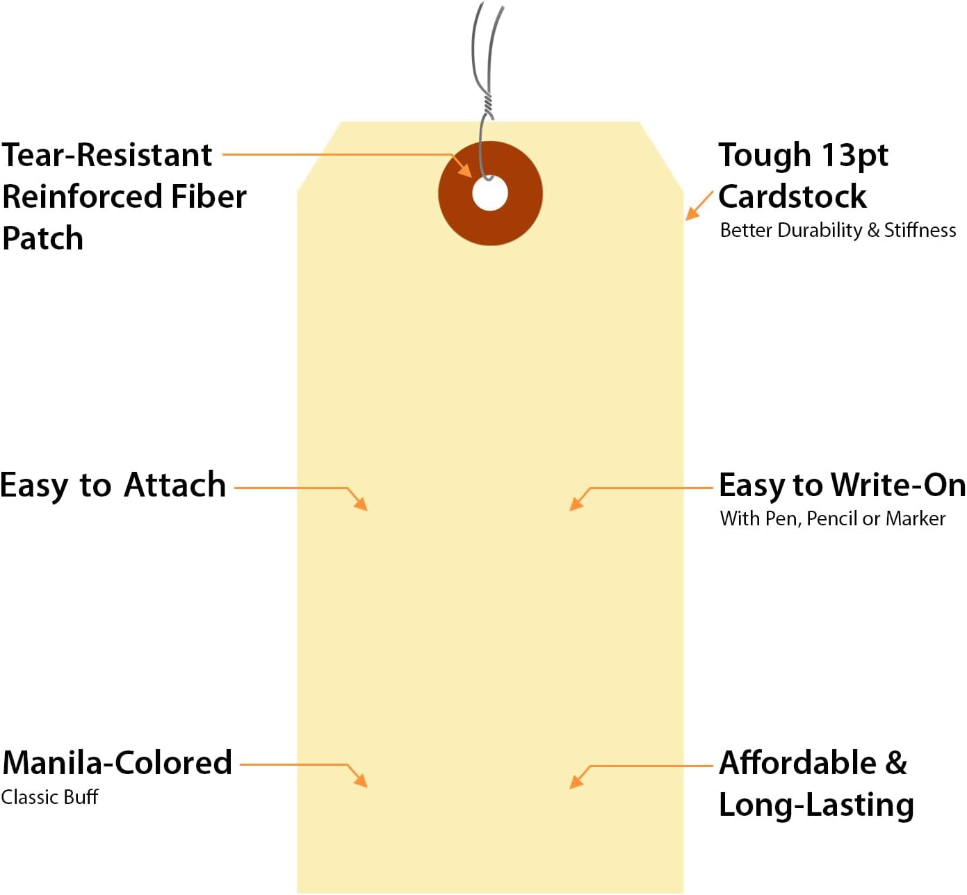 SmartSign Blank Manila Shipping Tags with Wire - Pack of 1000, Size-5, 13pt Thick Prewired Cardstock Tag, 4 3/4" x 2 3/8" Paper Hang Tags with Reinforced Fiber Patch