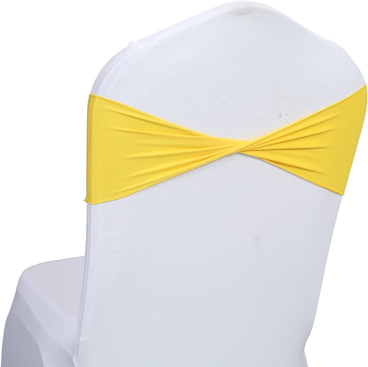 VDS Pack of 150 PCS | Yellow | Spandex Chair Sashes Bows Without Buckle | Stretch Elastic Banquet Universal Folding Chair Band Tie with for Wedding Party Conference Celebration Event Decoration