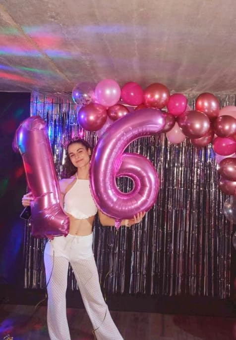 Pink 6 Number Balloon 40 Inch Mylar Foil Birthday Balloon, Digital Balloons for 6 16 Boy Girl Party Decorations Supplies, Big Helium Balloon Numbers for 26 36 46 60 Men Women Anniversary