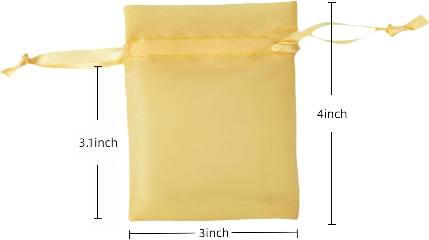 QIANF 20 Pcs Gold Small Organza Bags 3X4 inch for Wedding Favors with Drawstring, Mini Mesh Gift Bags Jewelry Pouch for Candy Bridal Shower Party Favor Baby Shower Christmas