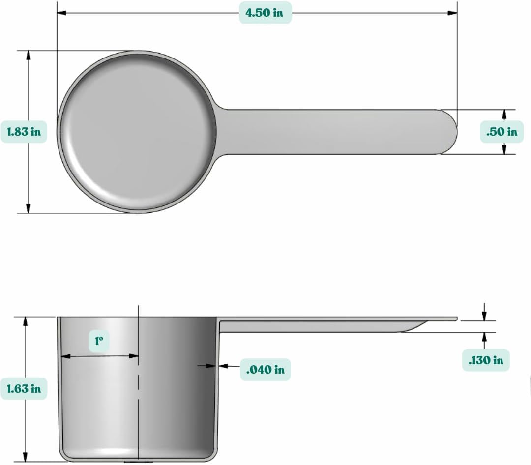 1/4 Cup (4 Tablespoon | 2 Oz. | 60 mL) Long Handle Scoop for Measuring Coffee, Pet Food, Grains, Protein, Spices and Other Dry Goods (Pack of 5)