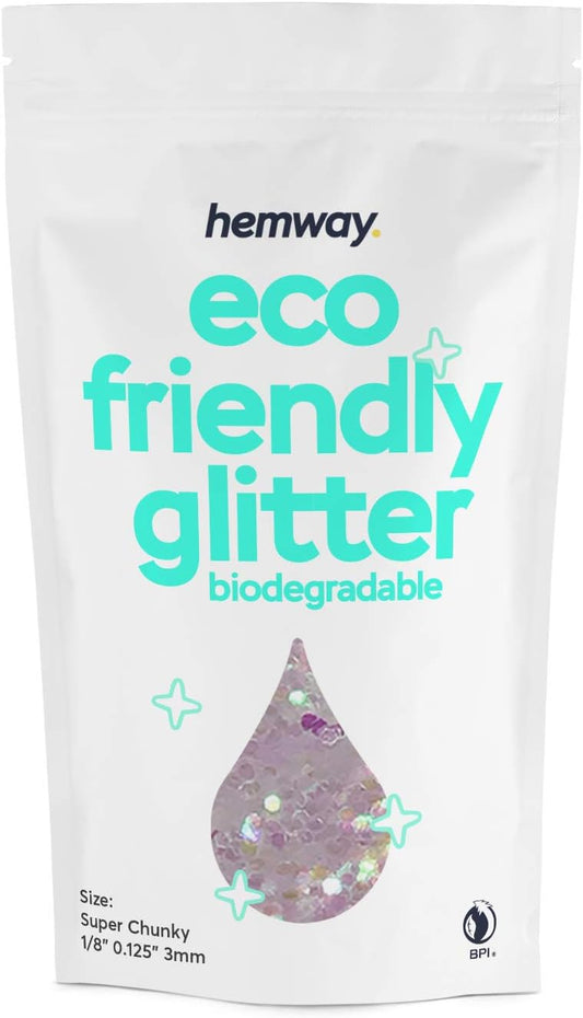 Hemway Eco Friendly Biodegradable Glitter 100g / 3.5oz Bio Cosmetic Safe Sparkle Vegan for Face, Eyeshadow, Body, Hair, Nail and Festival - Super Chunky (1/8" 0.125" 3mm) - Mother of Pearl Iridescent