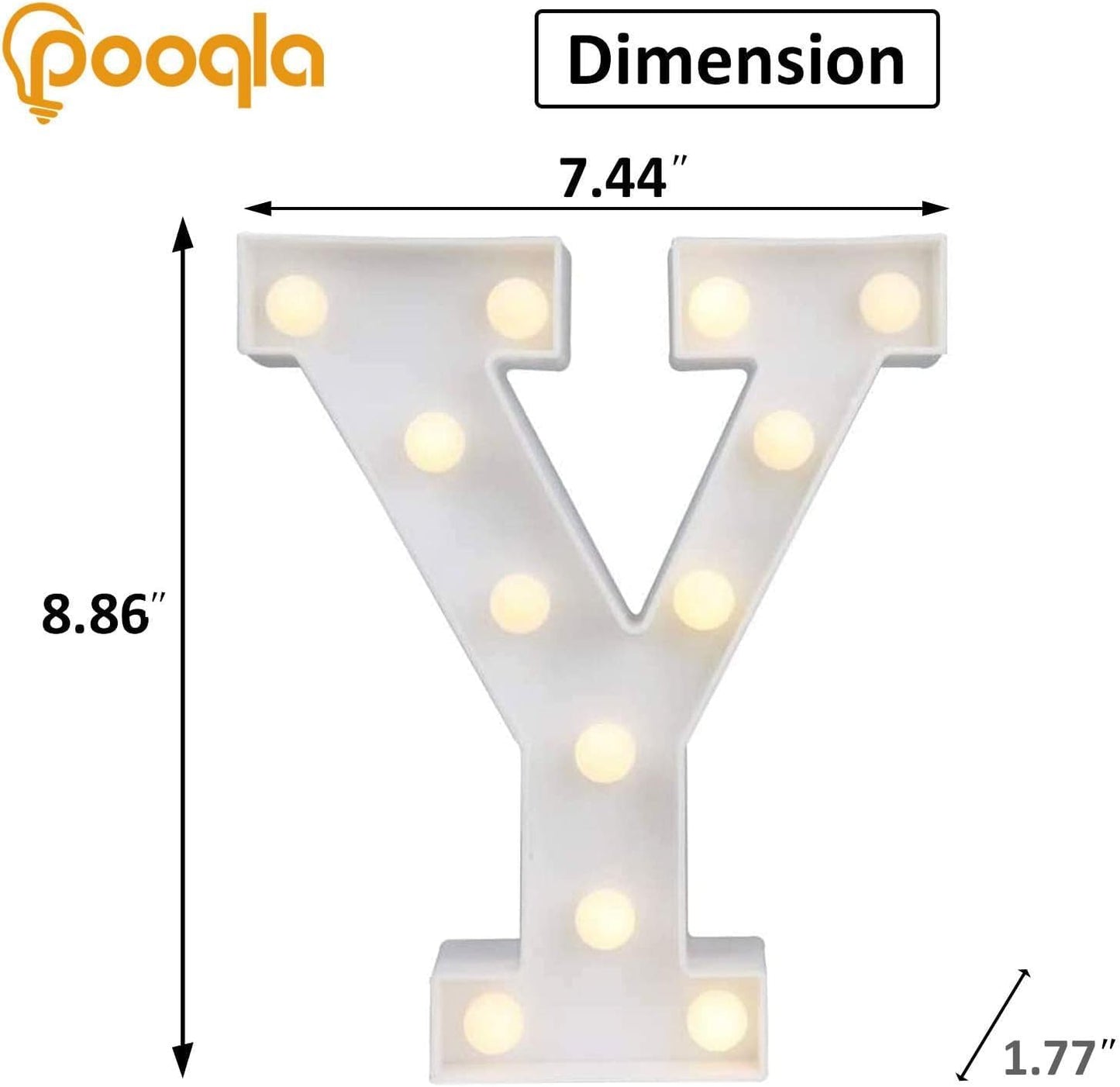 Pooqla LED Marquee Letter Lights, Warm White and Cool White Decorative Lighted Letters, Light Up Alphabet Letters for Boys Girls, Party, Wedding, Bar, Night Light, Birthday Decoration, Letter Y