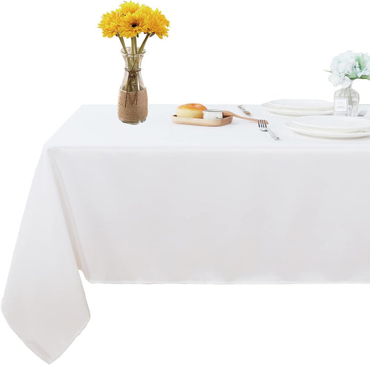 Fitable Rectangle Tablecloth Stain and Wrinkle Resistant Washable Polyester Table Cloth for Buffet Parties and Camping (54x108 inch, White)