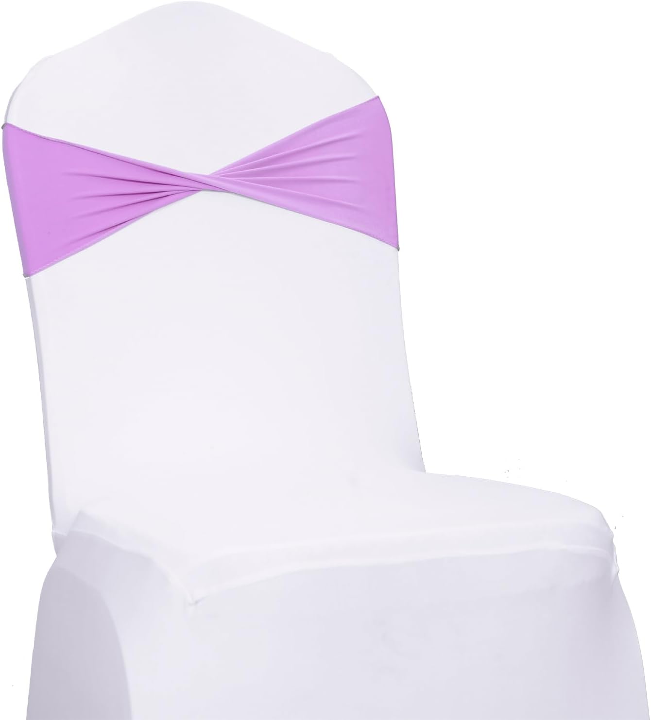MDS Pack of 10 Spandex Chair Sashes Bows Elastic Stretch Dining Chair Bands Ties Without Slider Buckle Universal fits for Wedding Baby Shower Birthday Party Banquet Event Decoration - Light Purple
