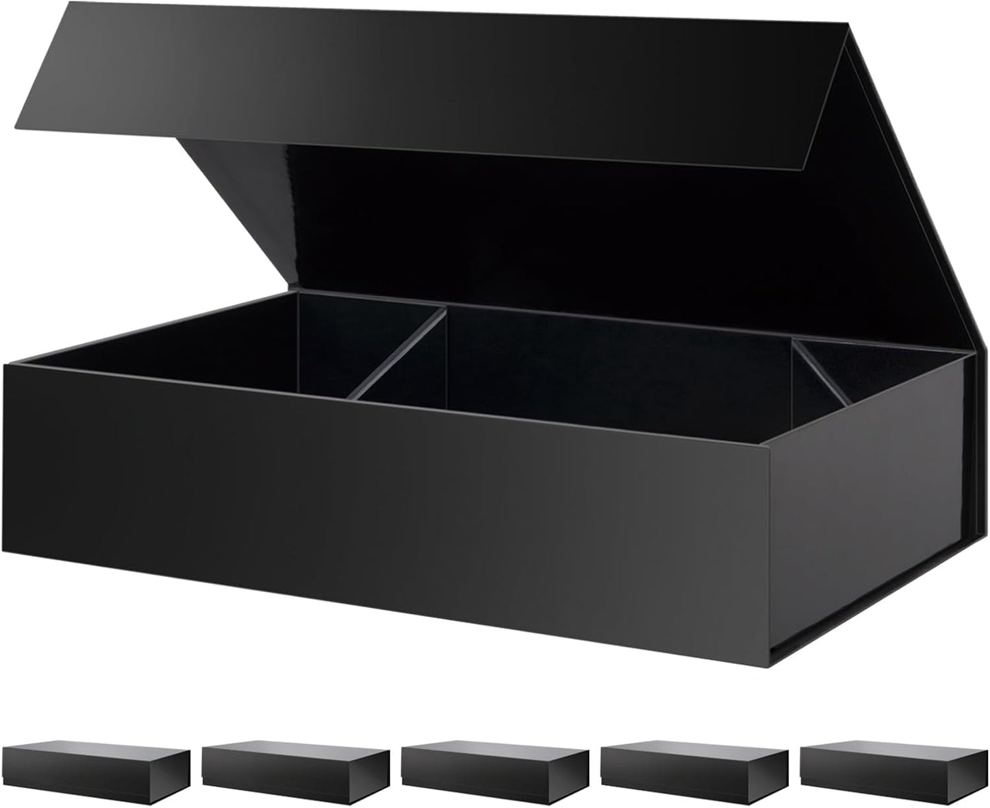 PACKHOME 6 Extra Large Gift Boxes 17.5x11.3x4.3 Inches, Sturdy Shirt Boxes with Magnetic Lids for Clothes and Large Gifts (Glossy Black)