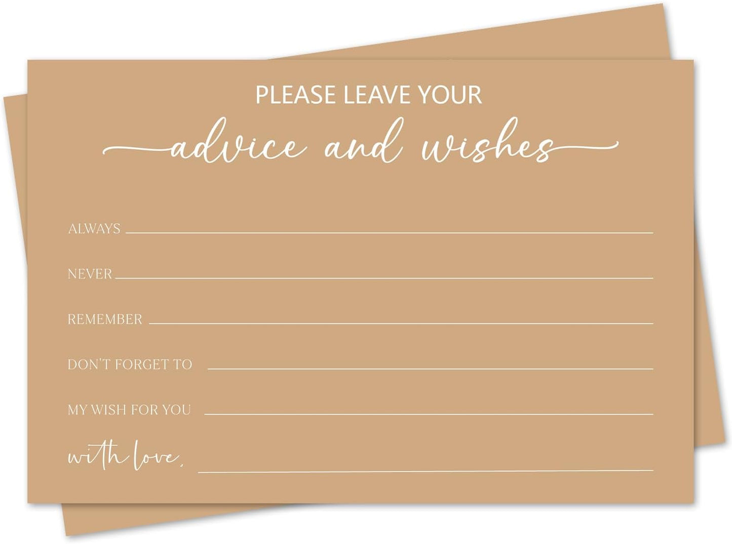 Brown Advice and Wishes Card, Advice Cards for The Bride and Groom, Bridal Shower,Wedding or Baby Shower, Birthday, Graduation, Retirement, Guestbook - 25 Cards -06