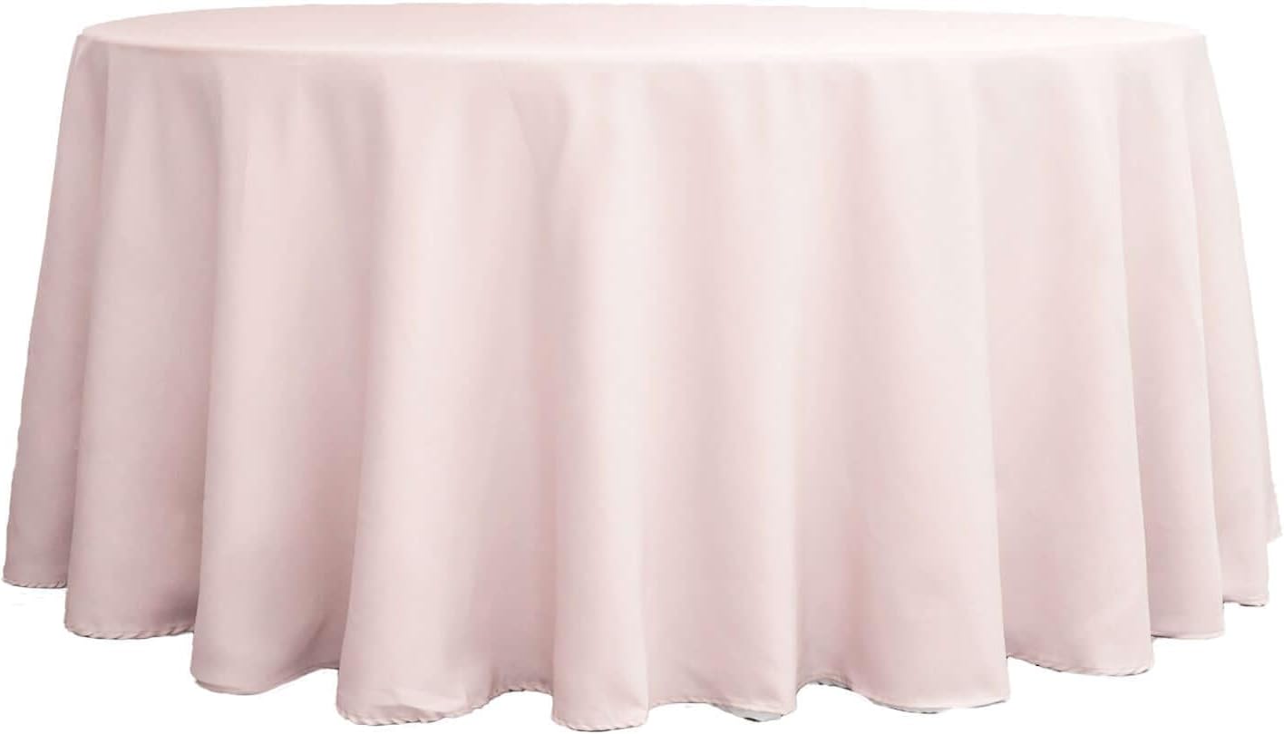 Efavormart Round Tablecloth, 132 Inch Stain & Wrinkle Resistant Washable Table Cloth, Decorative Polyester Fabric Table Cover for Banquet, Wedding, Dining- Blush