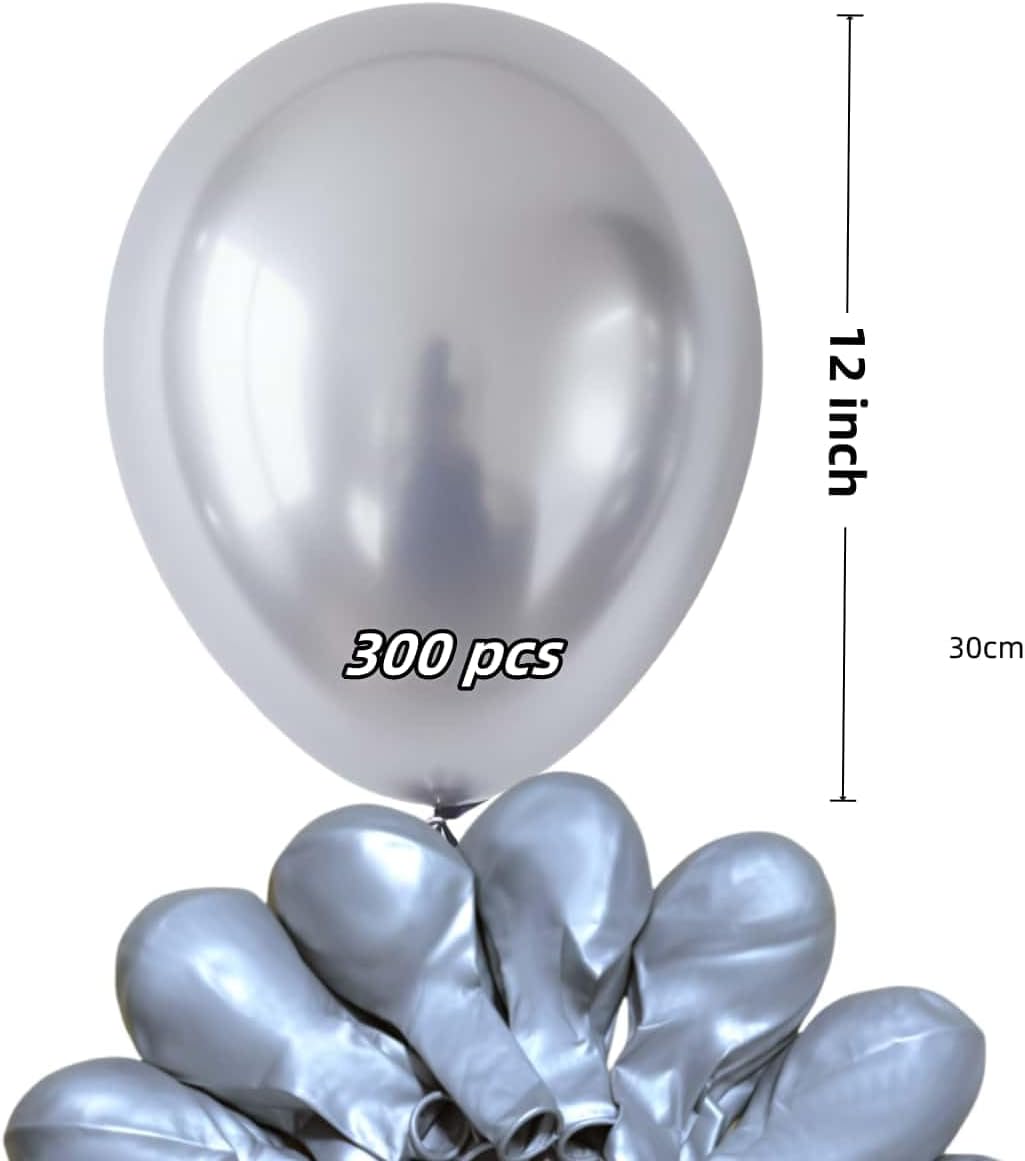 300 Pcs Metallic Silver Balloons 12 Inch Silver Chrome Balloon for Wedding, Birthday, Baby Shower Party Decorations