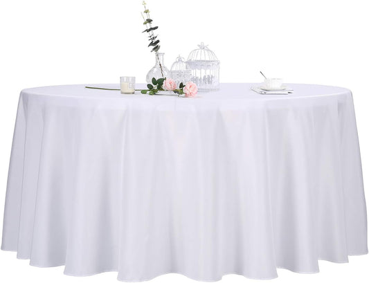 Ascoza 2 Pack 132 Inch White Round Tablecloth in Polyester Fabric for Wedding/Banquet/Restaurant/Parties