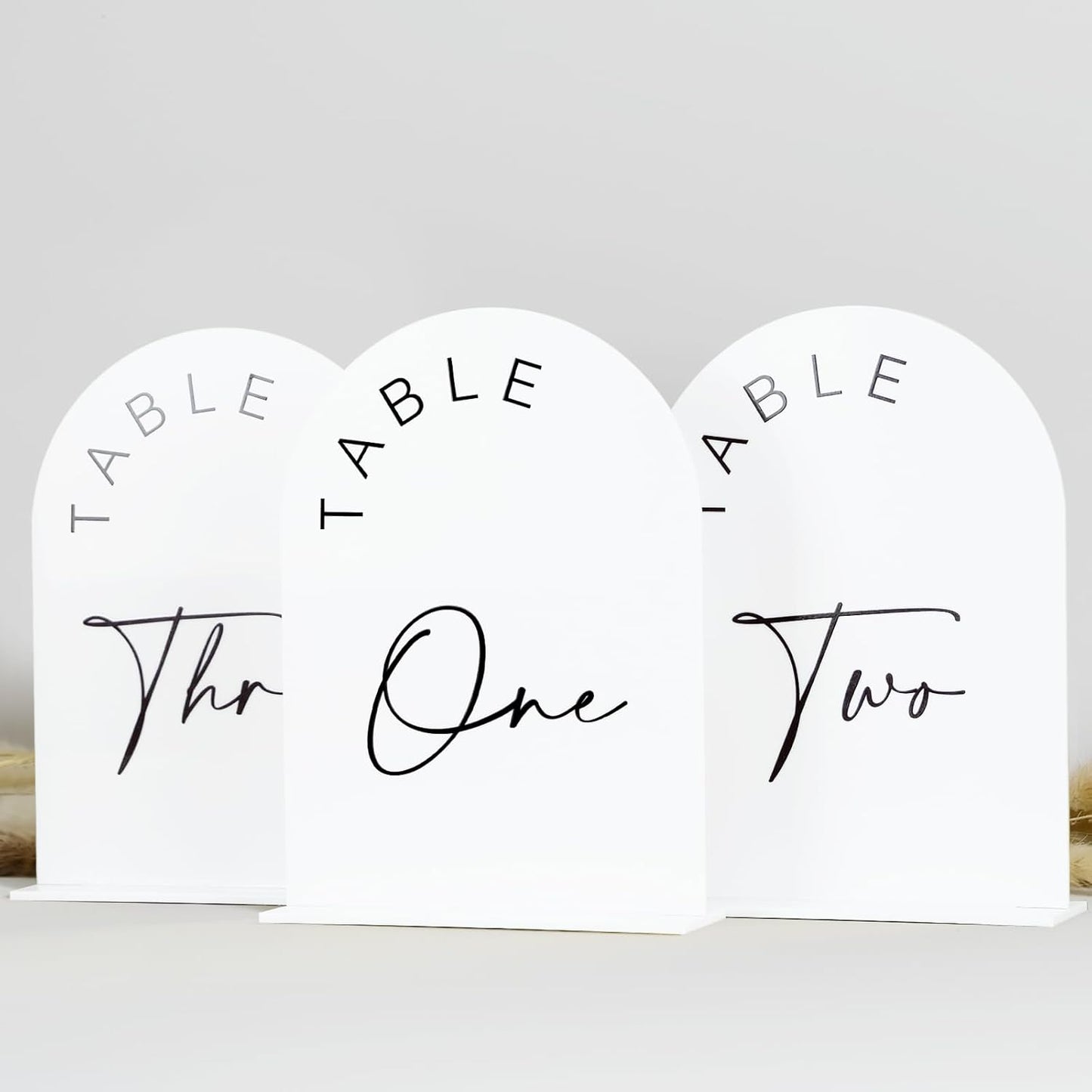 JINMURY White Arch Wedding Table Numbers 1-20 with Stands, 5x7 Inch Acrylic Arch Sign with Black Lettering, White Acrylic Table Numbers for Wedding Reception