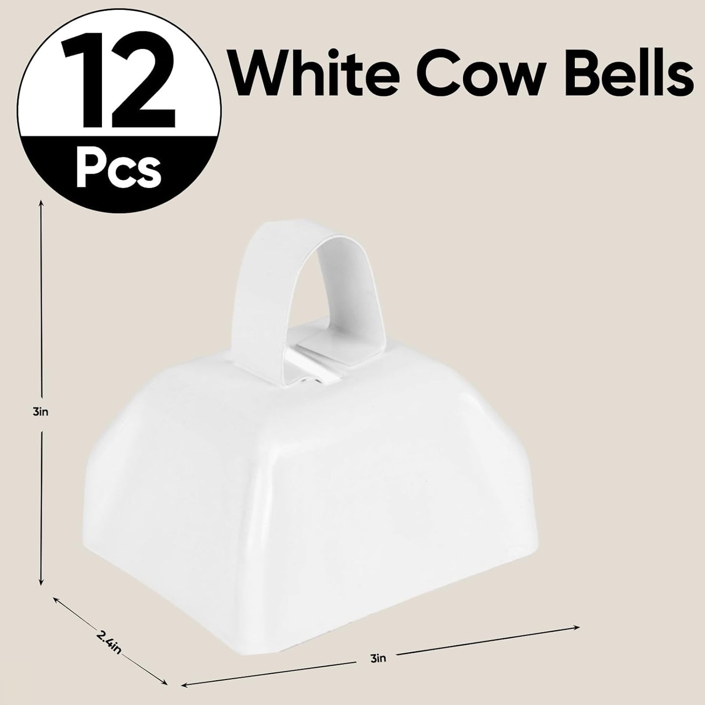 Cow Bells Noise Makers for Sporting Events: 12 Pcs Small White Cowbells with Handle Loud Bells Bulk - Metal Cheering Bell Hand Percussion for Football Games Graduation Weddings - White