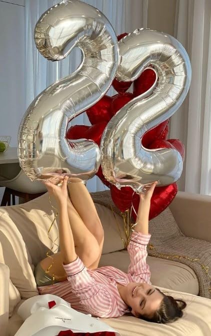 40 Inch Big Silver Number 22 Balloon Birthday Decoration, Number 22 Helium Balloon 22 Celebration, Boy Girl Baby Anniversary Party Graduations Supplies Decorations