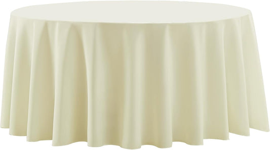 Round Tablecloth 2 Pack 108 Inch Ivory Tablecloths Washable Decorative Linen Polyester Table Clothes Cover for Dining Table Banquets Buffet Parties and Wedding