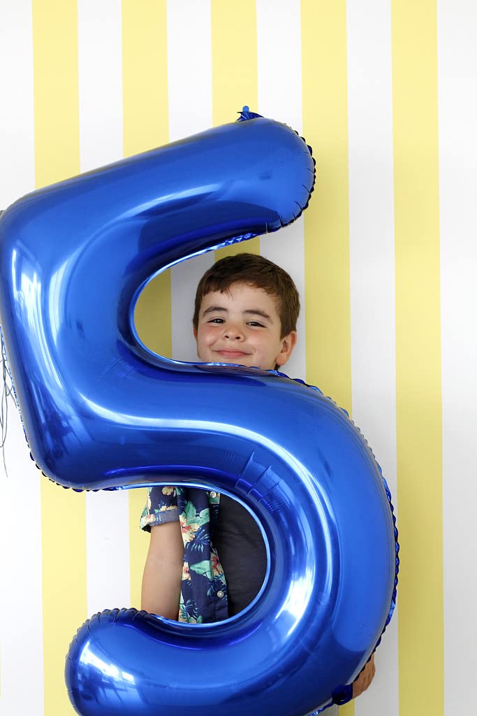 Number Balloons 5 Balloon Blue Birthday Decorations for Men Party, 40 Inch