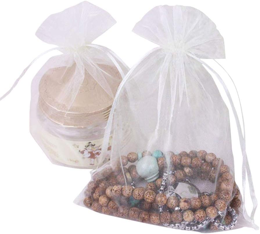 Wudygirl 100pcs Drawstring Organza Bags 5 x 7 Inch Ivory Packaging Seashell Pin Jewelry Lipstick Pouches Baby Shower Party Wedding Favor Decoration Cookies Candy Favor Bags(Ivory 5x7'')