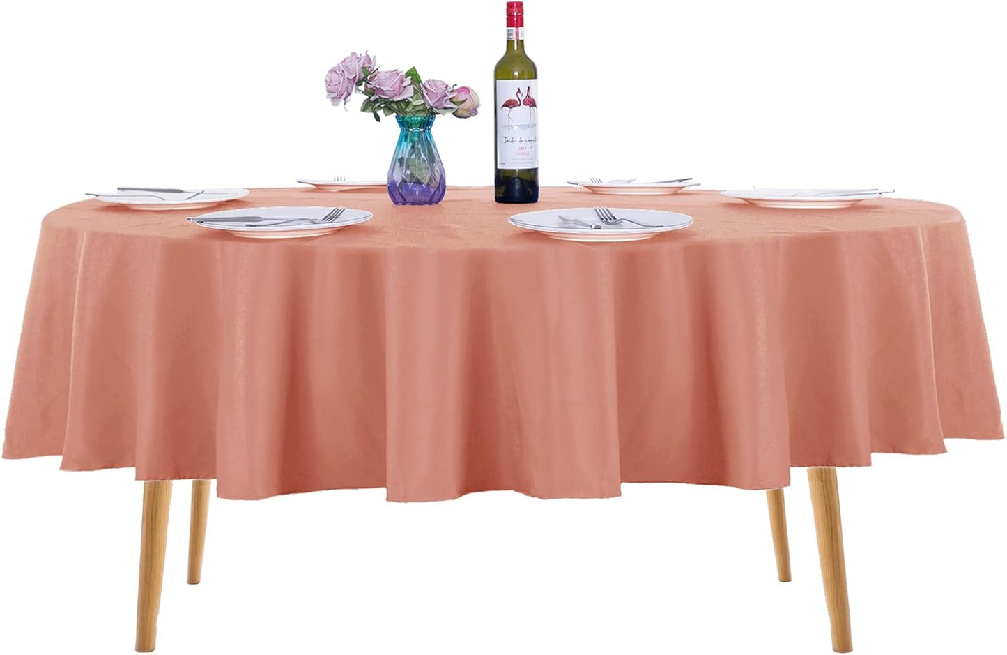 Ascoza 2pack 70 Inch Dusty Pink Round Tablecloth in Washable Polyester Fabric for Wedding/Banquet/Restaurant/Parties