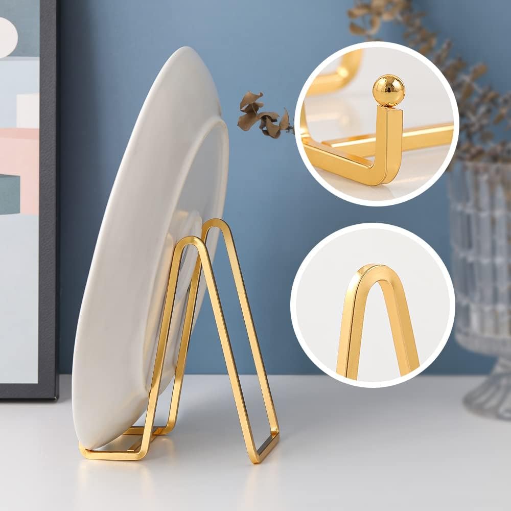 Plate Holder Easel Display Stand - 6 inch Metal Plate Stands for Display - Tabletop Picture Stand - Gold Iron Easels for Display Pictures | Photo Frames | Book | Decorative Plates | Plaque - 4 Pack